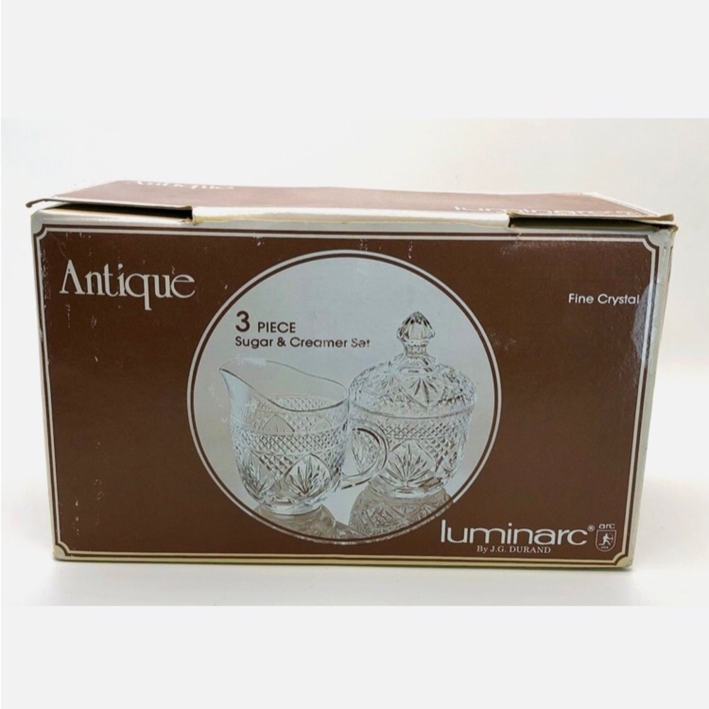 Vintage Luminarc by J.G. Durand Cut Glass Sugar Creamer Set Original Box NOS